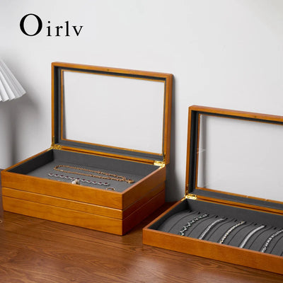 Oirlv Wooden Jewelry Box Retro Display Ring Necklace Earring Bracelet Multi Storage Organizer Case | SAMAG