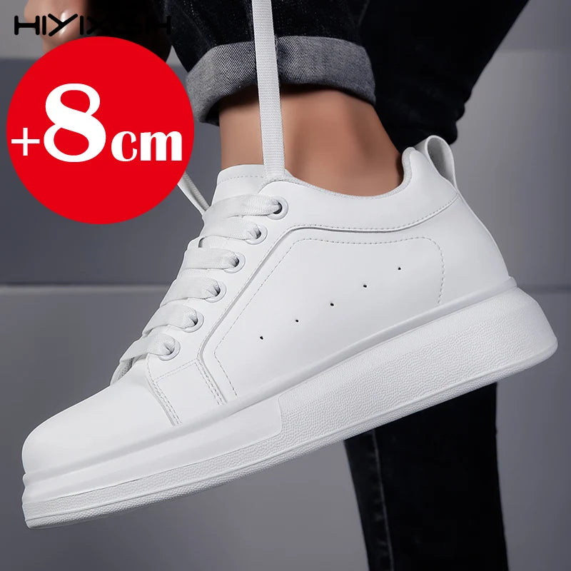 New men's leather elevator shoes 6 cm 8 cm invisible height increase white black sneakers leather height increase casual shoes