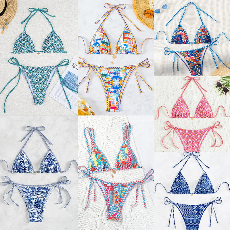 Women's Two Piece Bikini Set 2025, Sexy Triangle Push Up Swimsuit, Floral Print Bathing Suit, Beach Swimwear