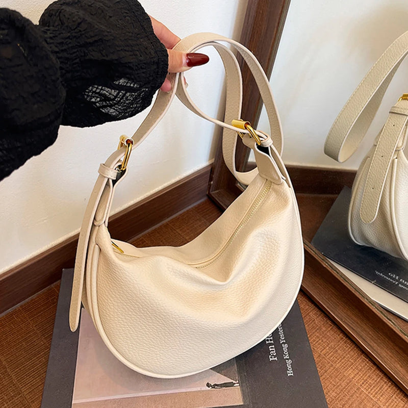 Korean Fashion Large Capacity PU Leather Tote Shoulder Bag Simple Casual Style 2026 New Hobos Bag for Women