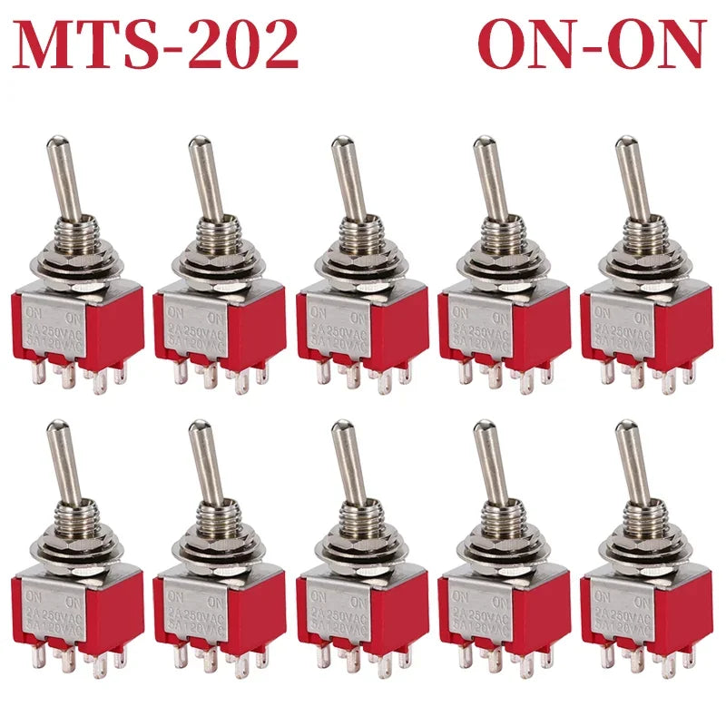 10PCS MTS-102 103 202 203 3Pins 6 Pins Mini Toggle Switch For Switching Lamp Light ON-OFF-ON /ON-ON Switch 6A 125VAC