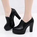 high quality leather shoe for women 8cm 11cm high heel platform point toe 32 33 34 elegant office autumn winter shoe black