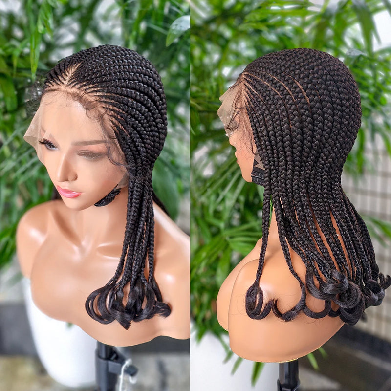Synthetic Short Cornrows Braided Wig Protective Full Lace Wig with Baby Hair 18 inch Knotless Stitch Braided Wigs With Wavy End