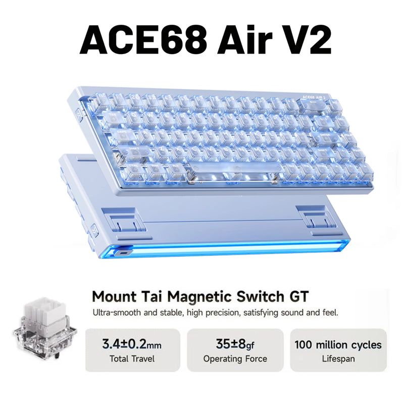 MCHOSE Ace68 Air V2 Gaming Keyboard Magnetic Switch Aluminum Plate 256K Scan Rate 8k Polling Rate RT Keys 0.001mm Accuracy ARGB