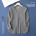 Double-Sided Deroing Men's Long Sleeve V-Neck Thermal Top Seamless Comfortable Cotton Knitted Base Layer Shirt Casual Fashion