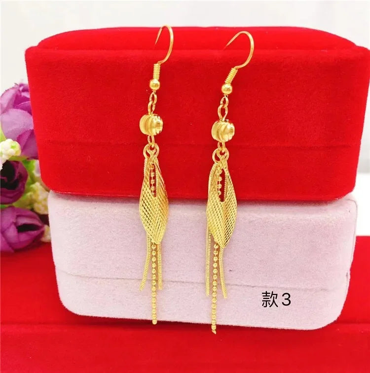 NovaGlod  24K real gold summer tassel earrings for women's fashion 9999 real gold earrings flower gold jewelry accessories
