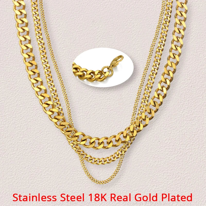 Hiphop Heavy Cuban Link Chains Necklaces Male Gold Color Stainless Steel Long Neck Necklace For Men Women Jewelry 2023 Collares