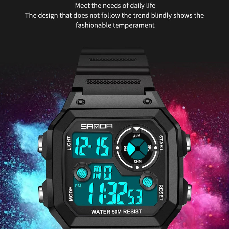 2026 SANDA 418 New Outdoor Sports Watch Men's Waterproof Countdown Digital Watch Military Men's Electronic Watch