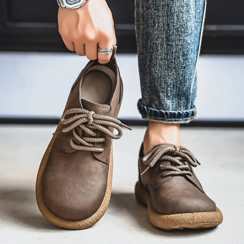 Men's Shoes 2025 Autumn New Retro Lace Up Leather Shoes British Style Low Cut Soft Sole Breathable Casual Leather Shoes