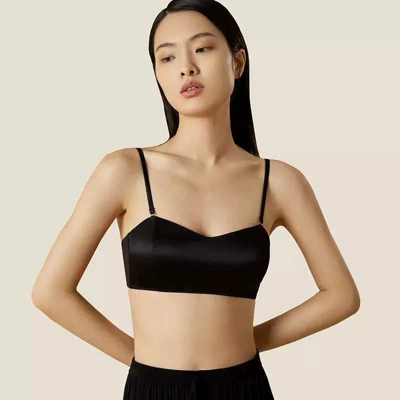 BirdTree Silk Lining Wire Free Soft Bra, Women Satin Silky, Sexy Comfortable Underwear, 2025 Spring Summer New P42854QM