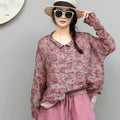 Women Summer Floral Lightweight Ramie Long - sleeve Shirt | SAMAG