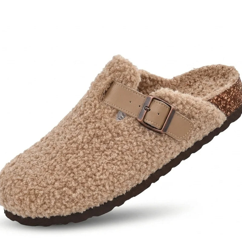 Kidmi Women's Cork Insole Clogs Winter Warm Lined Non-slip Mules Slipper With Adjustable Buckle Lady Cozy Bedroom Potato Shoes