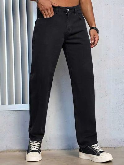 Men's Casual Solid Black Regular fit Jeans | SAMAG