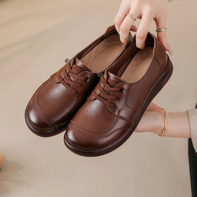 New real leather barefoot flats woman lace up moccasins mother comfortable flat drive shoes ladies vintage oxfords flats loafer