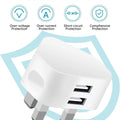 Universal UK Plug Dual USB Wall Charger 5V 2.1A Fast Charging Power Adapter 3 Pin Mains Travel Charger for iPhone 14 13 iPad Sam