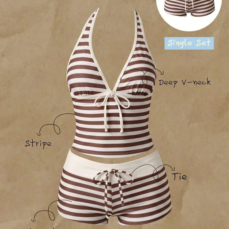 Women Bikinis Set Vintage Striped Floral Tankini Swimsuit | SAMAG