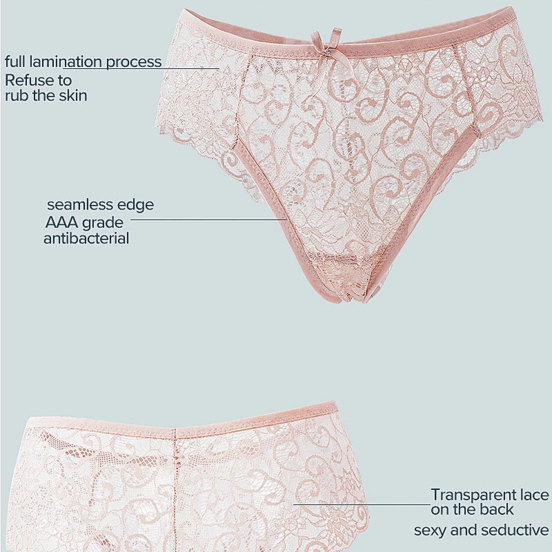 Women's Panties Sexy Lace Transparent Underwear Hollow Out Female Low Waist Briefs Breathable Lingerie Intimates Underpants