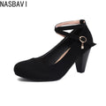 Women's High Heels Pumps Shoes Large Size 46 Ankle Strap Flock Red Black Heeled Wedding Party Office Shoes Ladies 2026 Spring