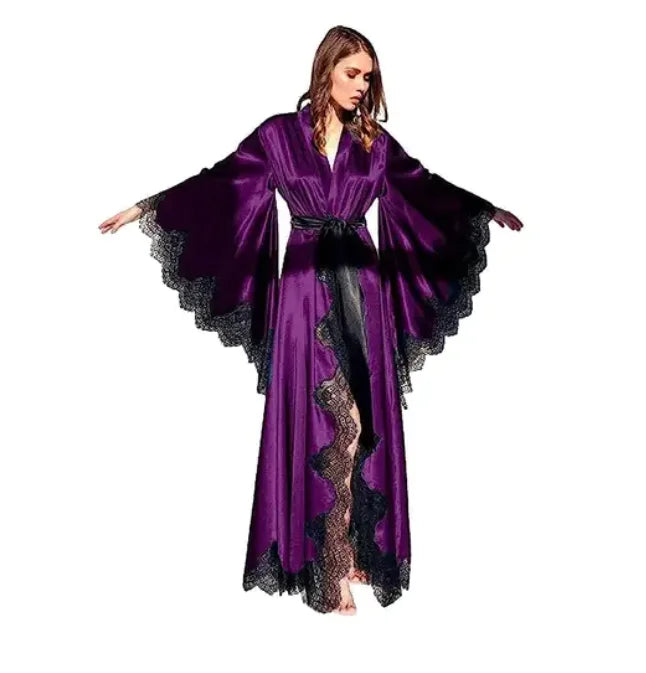 Women Robes Sleepwear Kimono Pajamas Pure Long Black Silk | SAMAG
