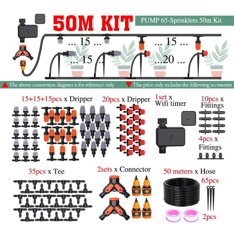 50-5M 1/4'' Hose Adjustable Drippers Automatic Watering Kit for Garden Greenhouse Home Outdoor Sprinkler Drip Irrigation System