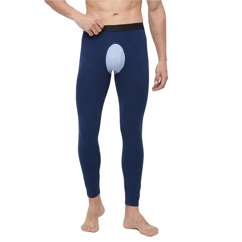 Mens Open Fly Breathable Cotton Thermal Long Johns Black S Eco-Friendly
