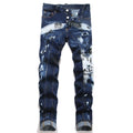 Men Letters Printed Denim Jeans Holes Ripped Patchwork | SAMAG