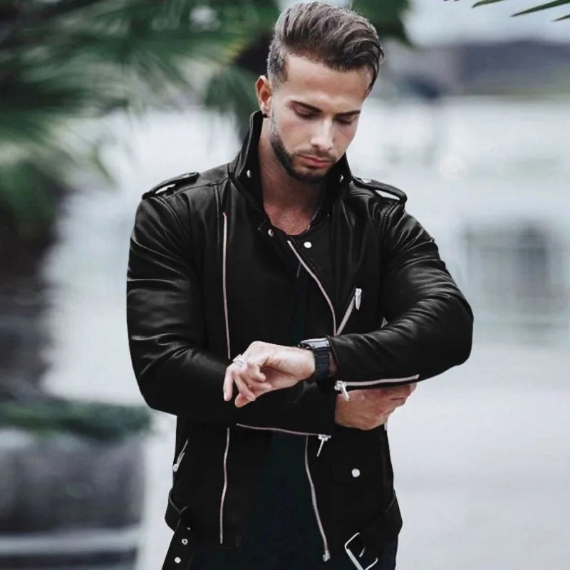 New Brown Autumn And Winter Fashion Leather Jacket Men's Plus Size Zipper Locomotive Leather Jacket Jacket