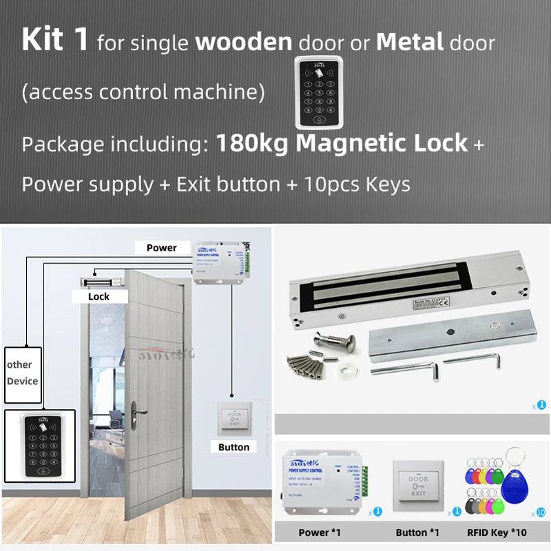 RFID Access Control System Electronic Gate Opener Home Garage Set Eletric Magnetic RFID Smart Door Lock Kit Automatic Controller