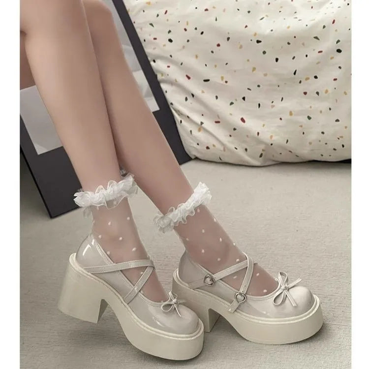 Lolita Shoes Women Japanese Style Mary Jane Shoes Women Vintage Shallow High Heels Chunky Platform Shoes Cosplay Female Sandals
