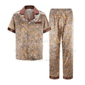 Ice Silk Robe Loose Nightwear Loungewear Male Casual Home Clothes Print Shirt&pants Summer Autumn New Bathrobe with Pocket