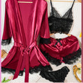 Women Satin Pajama Set Robe Lace Lingerie Sexy Silk | SAMAG