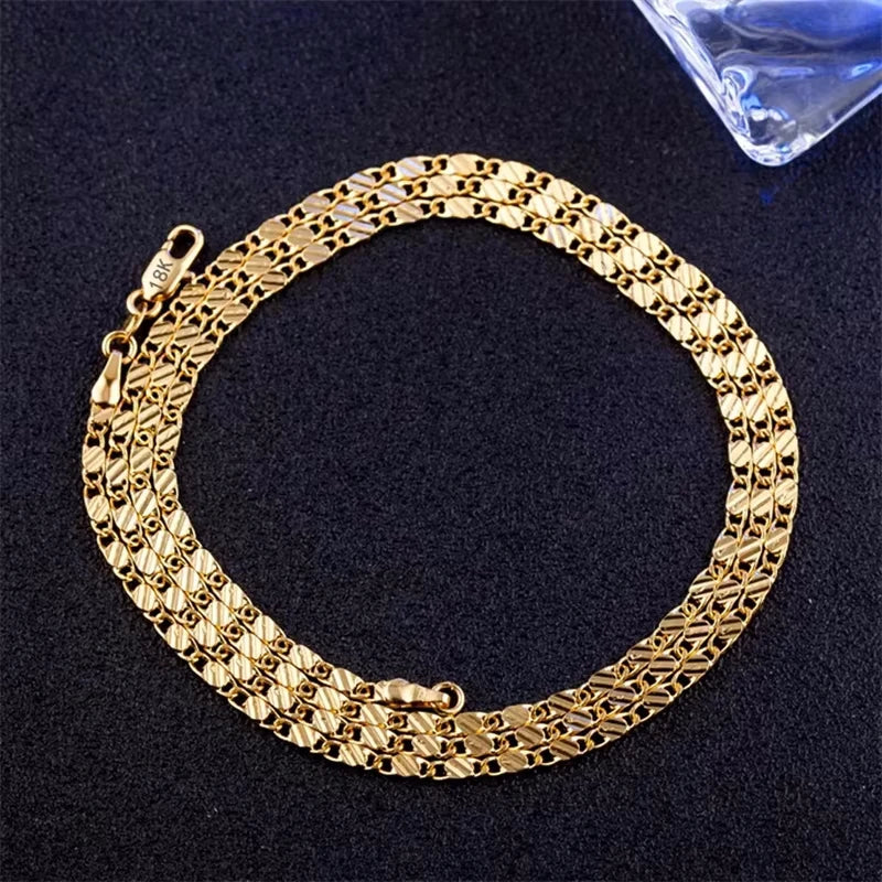 Fashion 18K Gold Necklace 2MM 16/18/20/22/24/26/28/30 Inch Side Chain For Women Men Jewelry 925 Silver - Visuel 3 | SAMAG