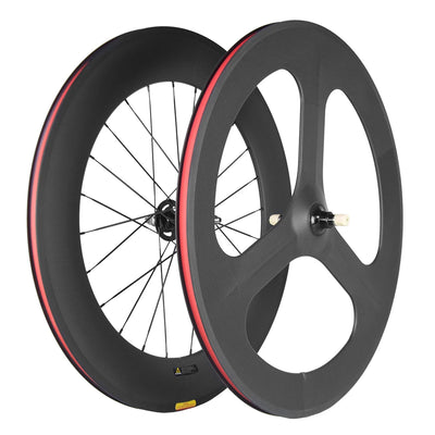 Fixed Gear Tri Spoke Wheels 88mm Rear Track Bike Carbon | SAMAG