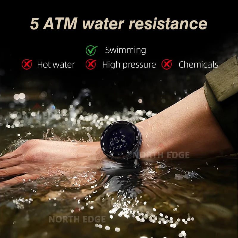 NORTH EDGE 2026 TERRAX Men's Digital Watches Outdoor Sports Swimming Waterproof 50M Stopwatch Countdown Electronic Watch For Men