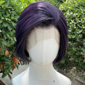 Dark Purple Cosplay Wigs Lace Front 8 Inch Short Bob Cut 13x4 Synthetic Lace Front Wigs for Men Women Heat Resistant Half Hand