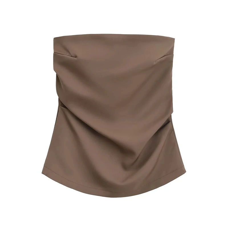 Strapless Draped Bustier Tops for Women, Straight Neck, Back Zipper, Female Camis, Fashion