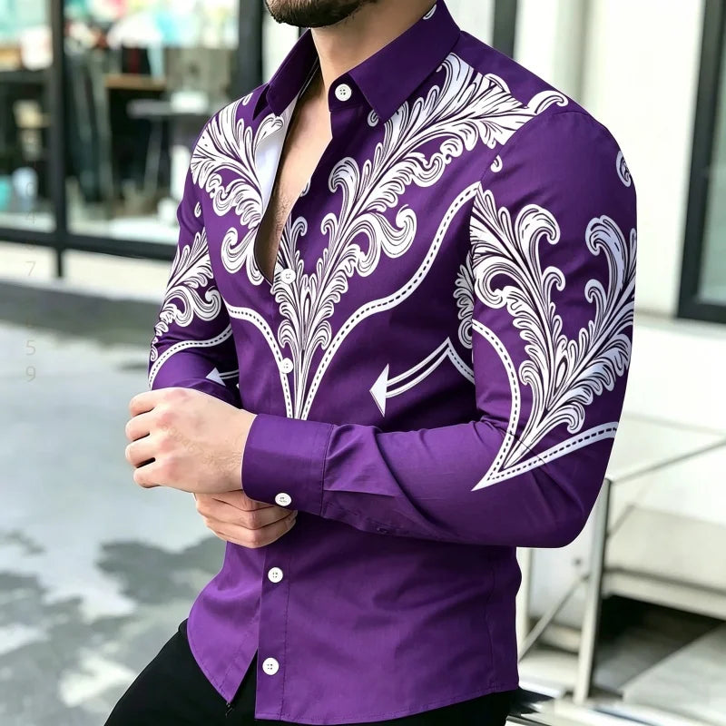 Men's Shirt with Contrasting Print, Black, White, and Red | SAMAG