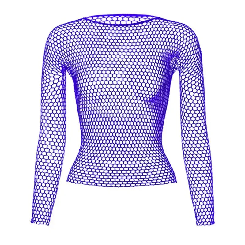 Sexy Hollow Out Mesh T-Shirt Female Skinny Crop Top Fashion Summer Basic Tops for Women Fishnet Shirt