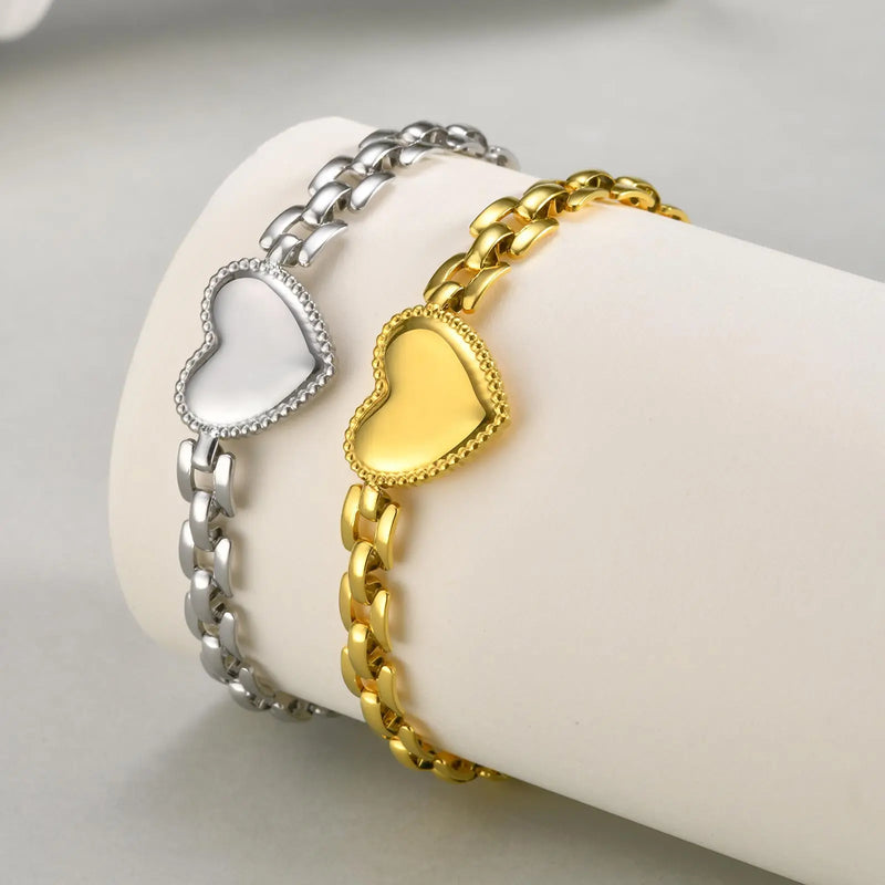 Trendy Love Heart Bracelet for Women,Stainless Steel Strap Chain Bracelets,Exquisite Party Jewelry Mother's Day Gift
