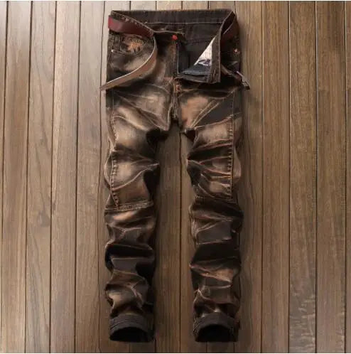 Fashionable New Men's Motorcycle Jeans Pleated Holes | SAMAG