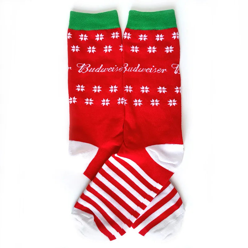 2025 New Men Christmas Socks New Year Funny Snowflake Beer Santa Claus Elk Snow Cotton Happy Socks Men Cartoon Women Sokken