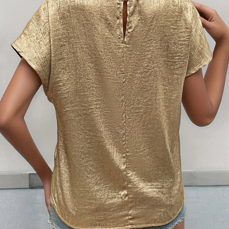 Elegant Gold Loose Round Neck Shirt for Women Stylish - View 2 | SAMAG