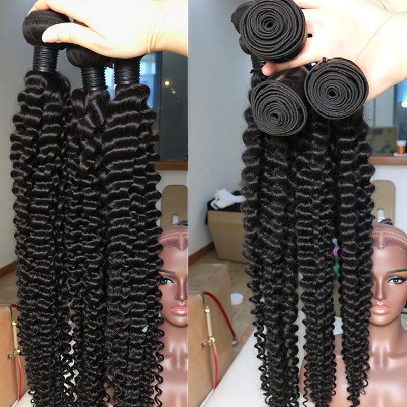 30 40 Inches Deep Wave 100%  Human Hair Bundles Remy Hair Extensions Unprocessed 1 3 4 Bundle Curly Natural Color Brazilian Hair