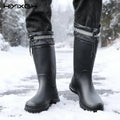 Men's Mid-Calf Plush Lined Rain Boots Waterproof Non-slip Wear-resistant Lightweight Water Shoes for Outdoor Fishing Work