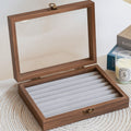 Retro Elegant Wood Jewelry Box Glass Lid Dust-proof Jewelry Organizer Velvet Storage Box Ring Display Holder Desk