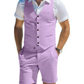 Men's Suit Linen 2 Piece Vests Short Pants Suits for Men Casual Summer Beach Groomsmen Wedding Waistcoat Set