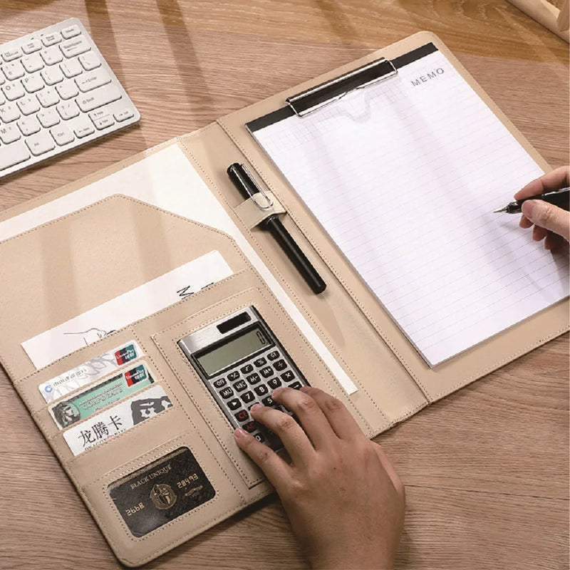 Leather High-End Office Folder Multi-Functional A4 Paper Folder Binder Detachable Calculator Set Office Supplies