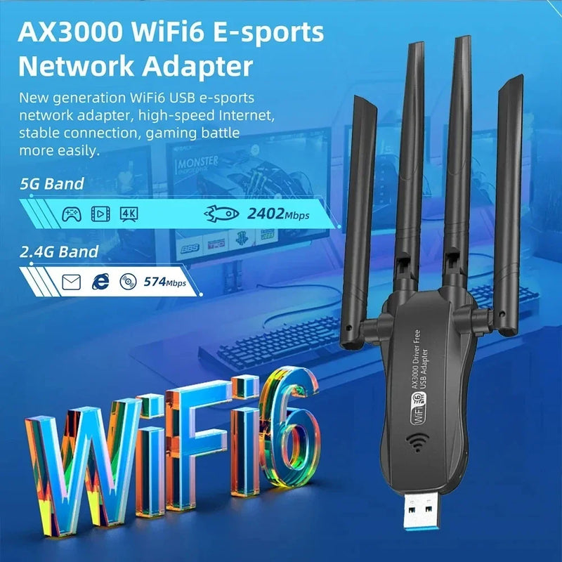 Kebidumei AX3000 WiFi6 USB Wireless Adapter Dual Band 2.4G/5GHz 3000Mbps Network Card for Desktop PC Win - Visuel 2 | SAMAG
