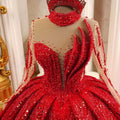 Red Ball Gown Wedding Dresses Beaded Crystals Pearls Lace - View 2 | SAMAG