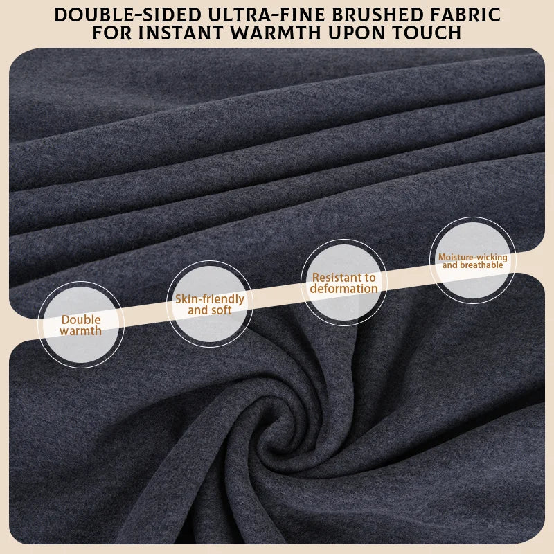 Winter Long Johns Men's Thermal Underwear Thickened Cashmere Silk Base Layer Set  Fleece Warm Pajamas Set Round Neck